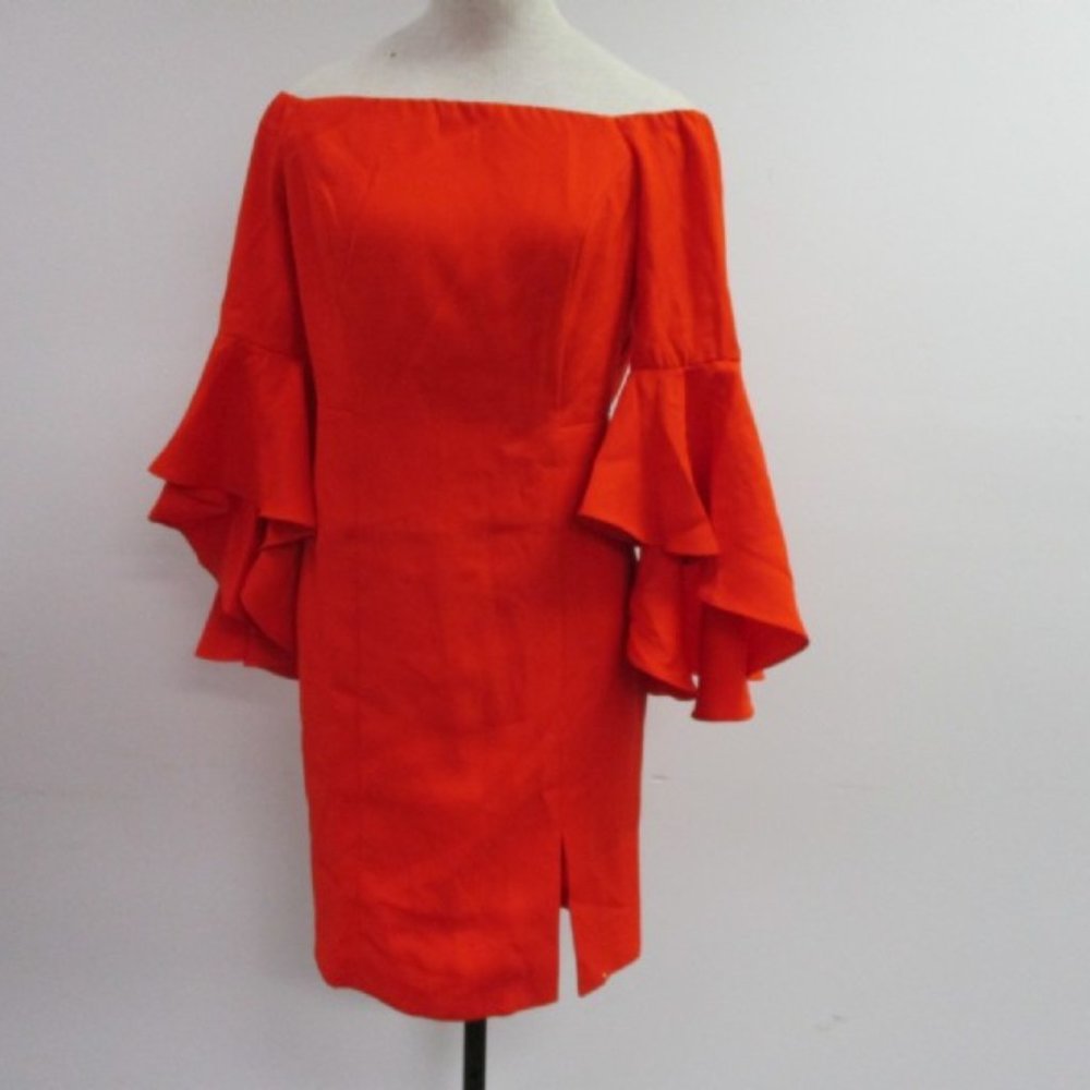 Venus Orange Bell Sleeve Off The Shoulder Dress